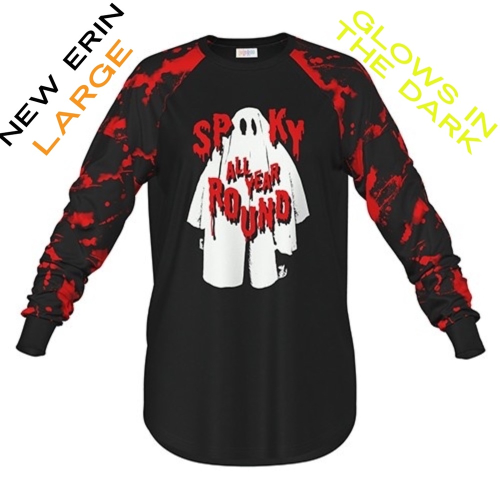 LuLaRoe Erin Spooky All Year Round Black and Red Shirt Blood Splatter Uni-sex L